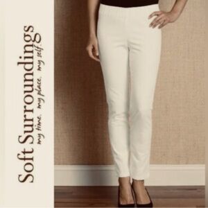 Soft Surroundings Classic Cream Trousers Straight Leg Elastic Waist Pants